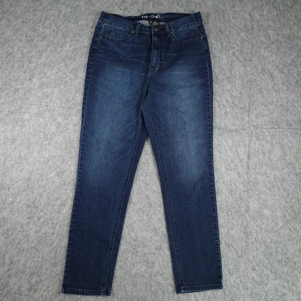 DG2 Diane Gilman Jeans Women 10 Blue Dark Wash High Rise Slim Stretch Denim
